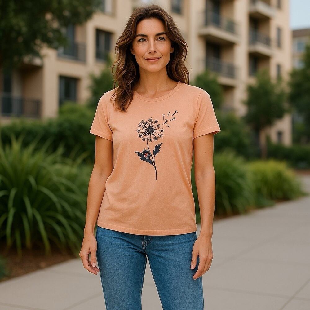 St John's Bay Top Womens XL Peach With A Flower